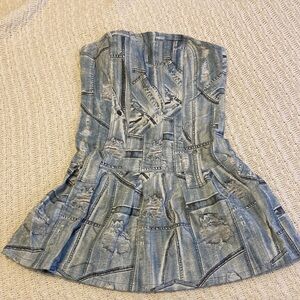 Elegant Strapless Blue Denim Dress